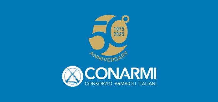 CONARMI Logo50esimo vertic oro-bianco fondo blu